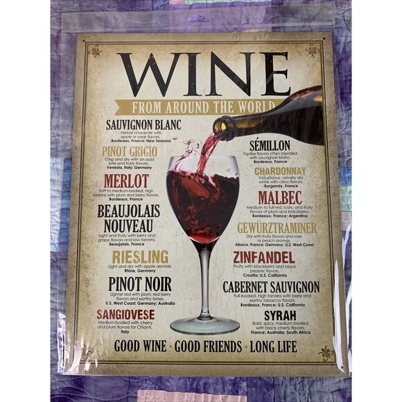 Other - Wine From Around The World Metal 12.5x16 Sign Kitchen She Shack Wall Decor